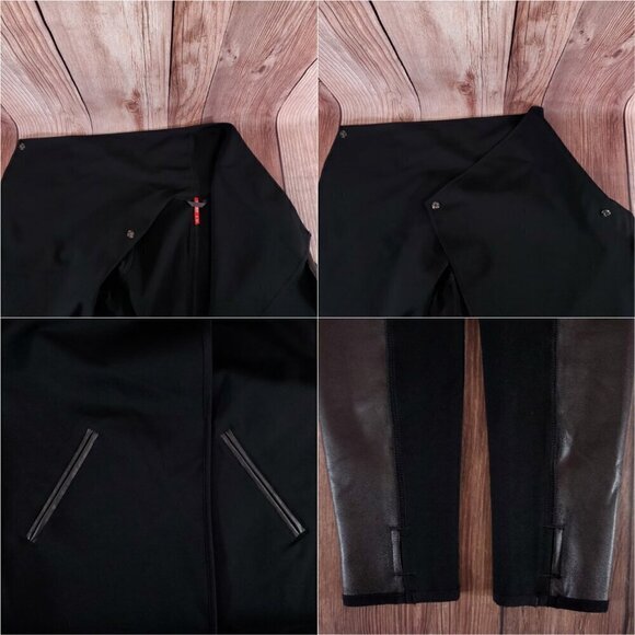 Spanx Womens Small Drape Front Jacket Very Black Convertible Faux Leather 50176R - Picture 11 of 14